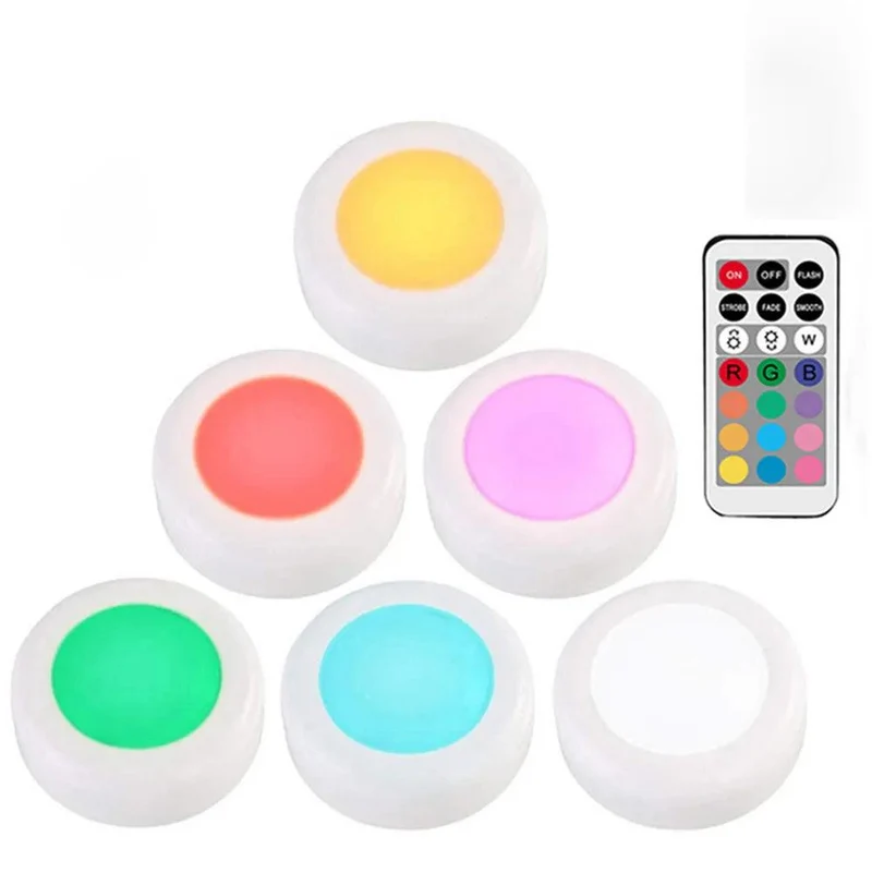 RGBW Dimmable Under Cabinet LED Puck Lights - Touch & Remote Control, White Housing