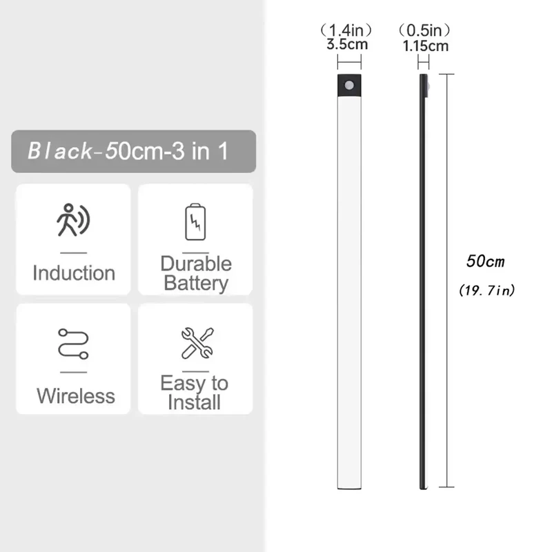Rechargeable Wireless Under Cabinet LED Light Bar - Motion Sensor, 3 Color Temperatures, USB-C