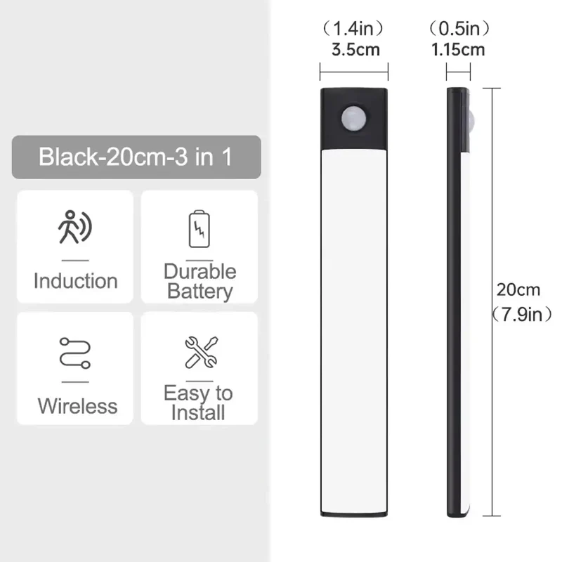 Rechargeable Wireless Under Cabinet LED Light Bar - Motion Sensor, 3 Color Temperatures, USB-C
