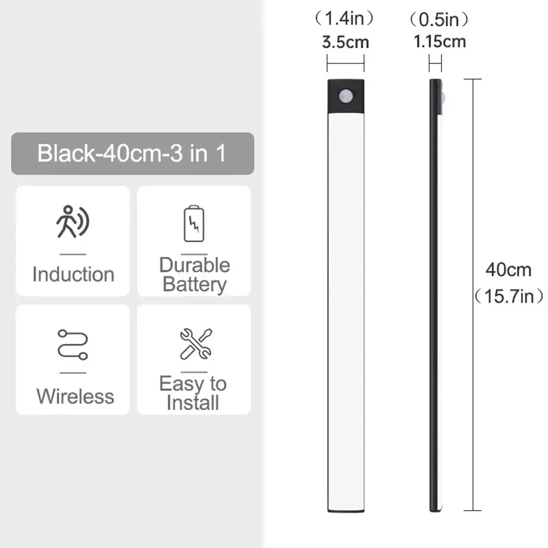 Rechargeable Wireless Under Cabinet LED Light Bar - Motion Sensor, 3 Color Temperatures, USB-C