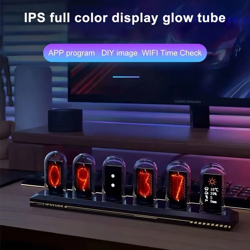 RGB IPS Nixie Tube Clock - WiFi Time Sync, Photo & Weather Display + 1.14″ Screen