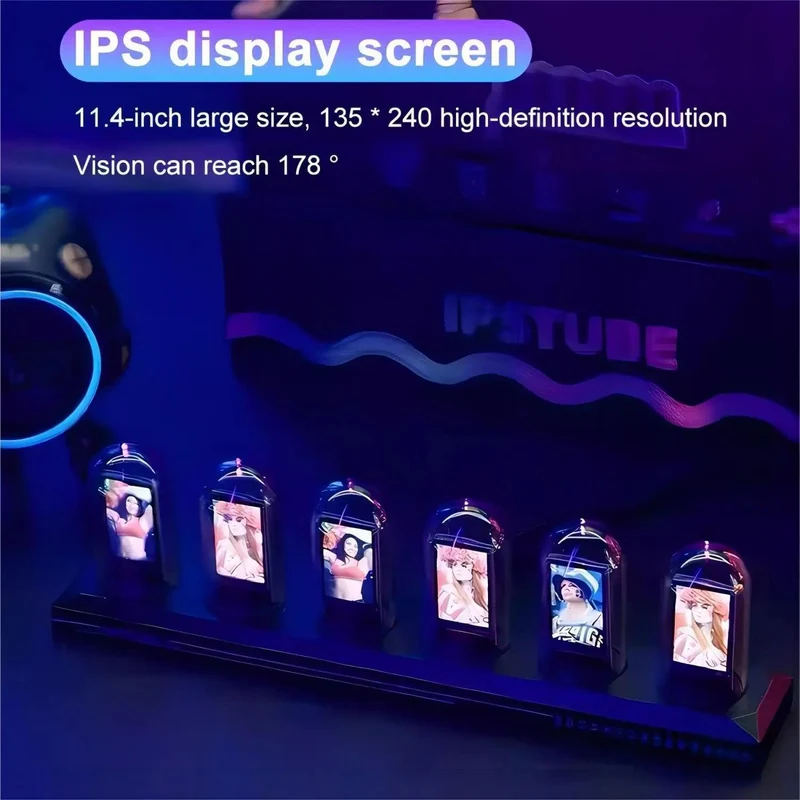 RGB IPS Nixie Tube Clock - WiFi Time Sync, Photo & Weather Display + 1.14″ Screen