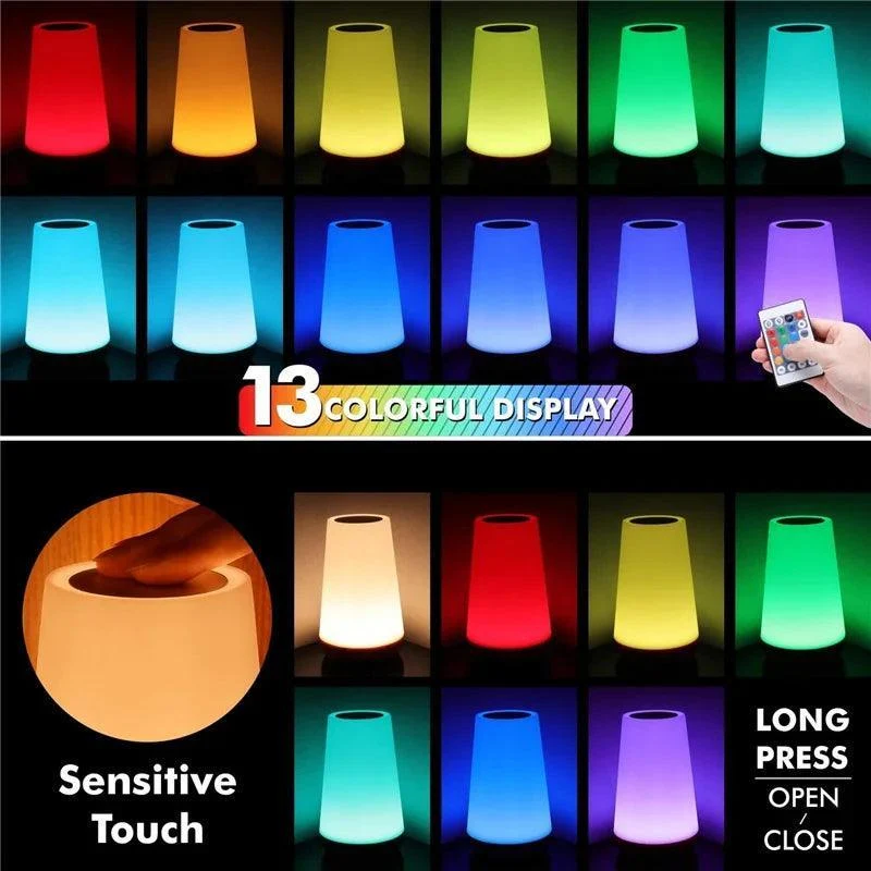 RGB Touch Sensor LED Bedside Lamp - USB Rechargeable, 13 Colors & Dimming