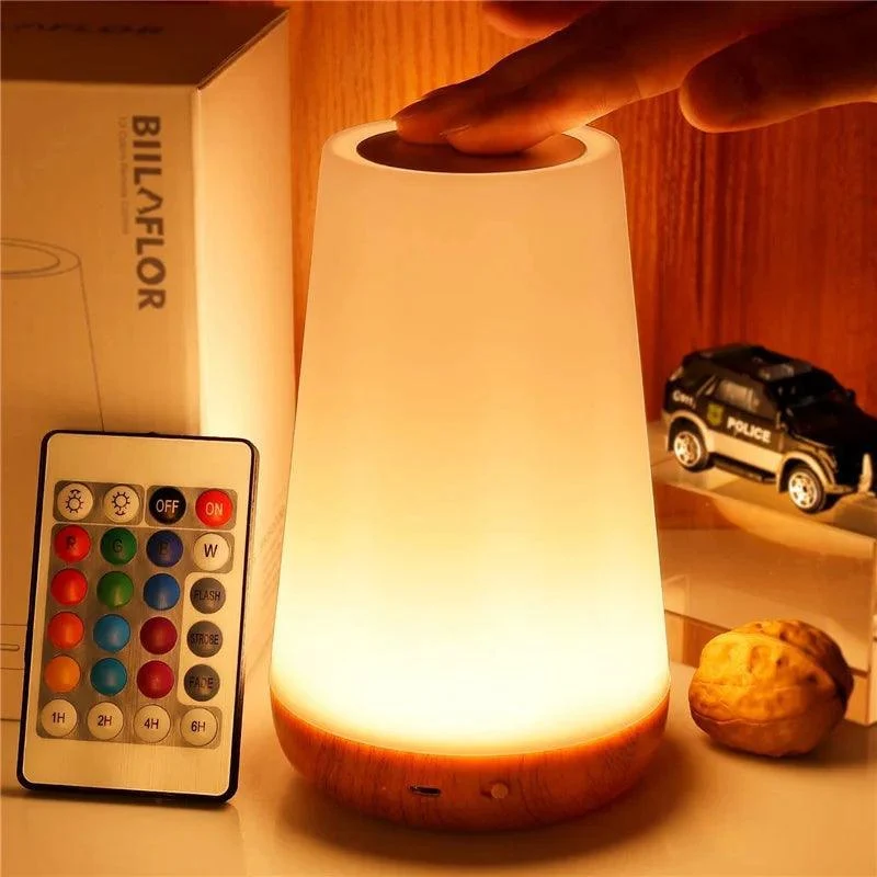 RGB Touch Sensor LED Bedside Lamp - USB Rechargeable, 13 Colors & Dimming