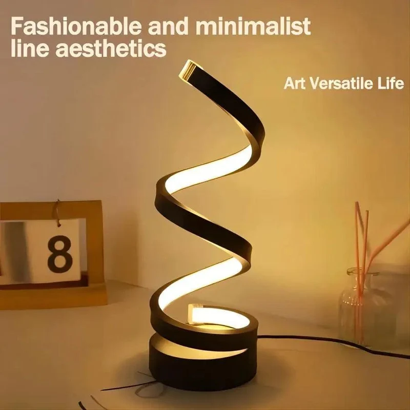 Spiral LED Table Lamp - 3 Color Modes, Stepless Dimming, USB Powered