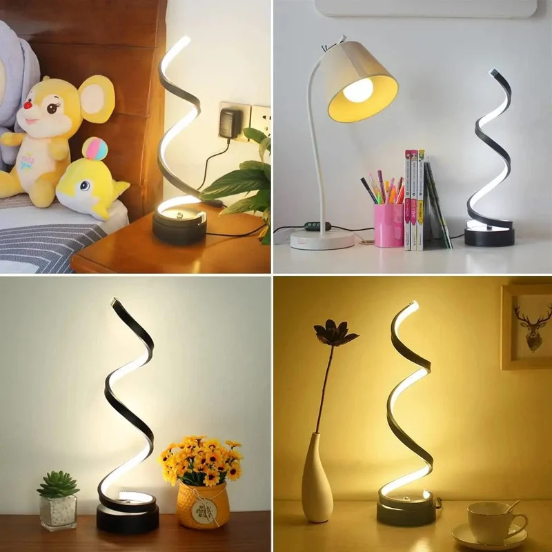 Spiral LED Table Lamp - 3 Color Modes, Stepless Dimming, USB Powered