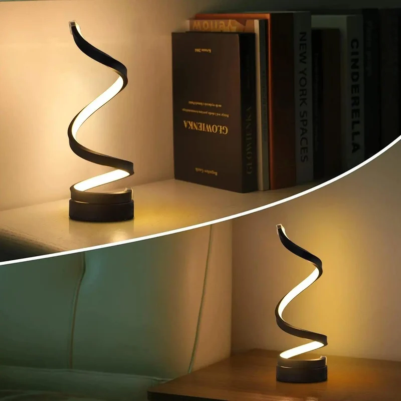 Spiral LED Table Lamp - 3 Color Modes, Stepless Dimming, USB Powered