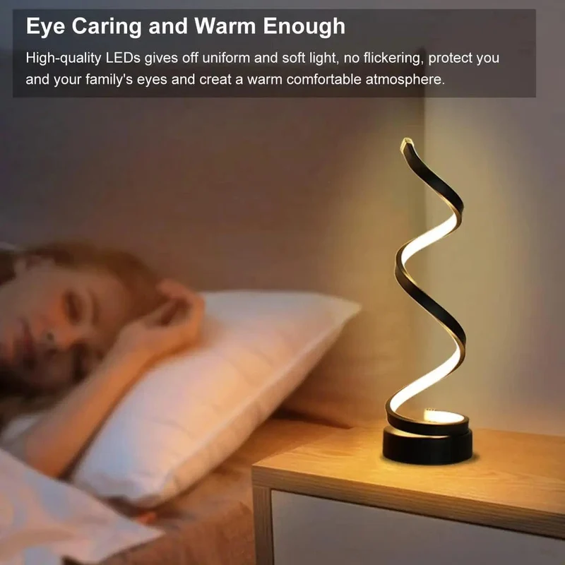 Spiral LED Table Lamp - 3 Color Modes, Stepless Dimming, USB Powered