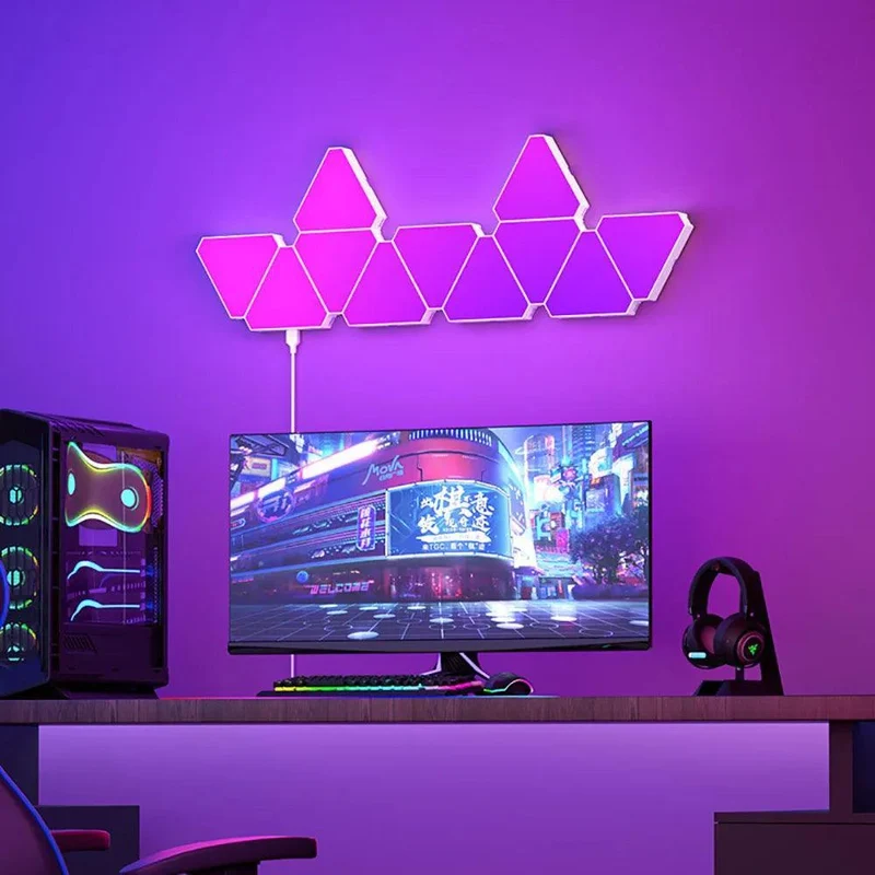 RGB Smart Triangular Wall Lights - App Control, Music Sync, Modular Panels