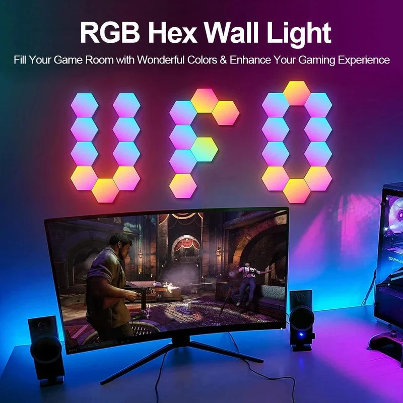 Hexagon RGB Smart Wall Lights - App Control, Music Sync, DIY Modular Panels