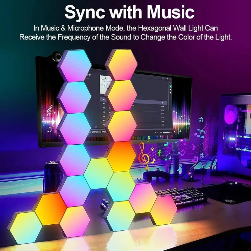 Hexagon RGB Smart Wall Lights - App Control, Music Sync, DIY Modular Panels