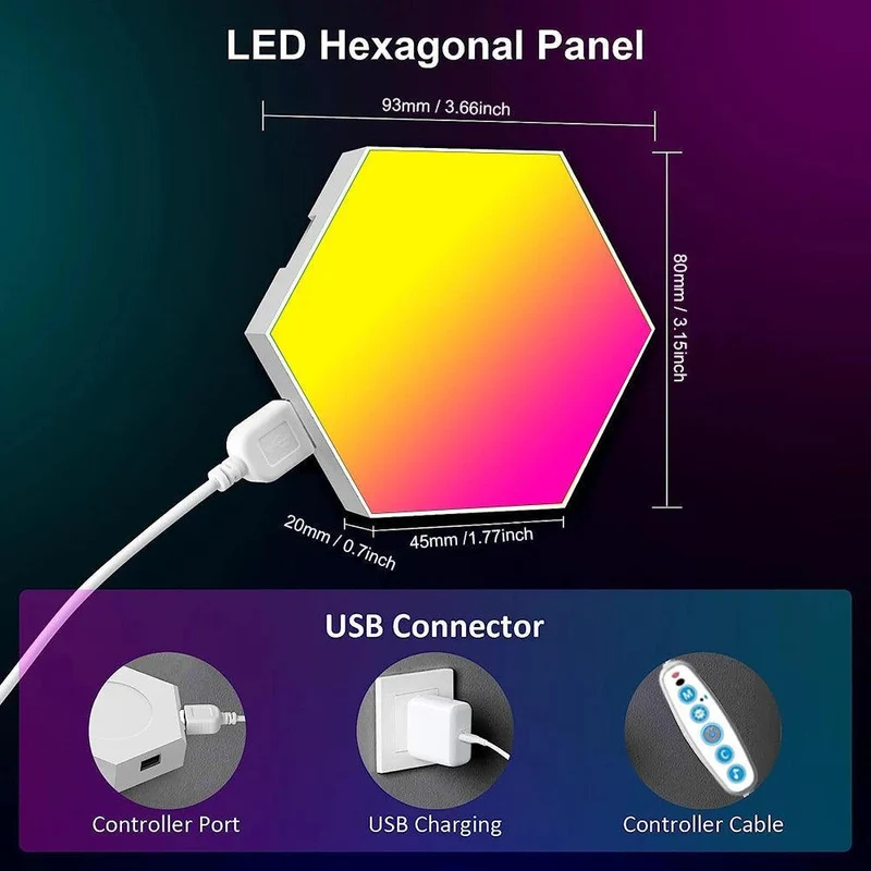 Hexagon RGB Smart Wall Lights - App Control, Music Sync, DIY Modular Panels