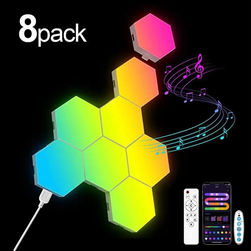 Hexagon RGB Smart Wall Lights - App Control, Music Sync, DIY Modular Panels