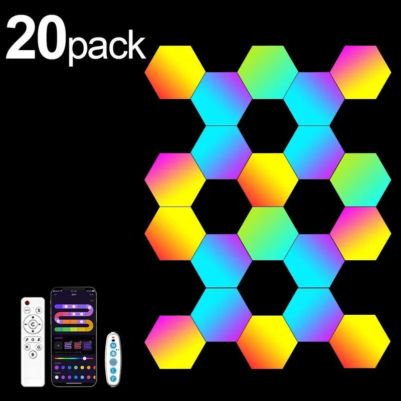 Hexagon RGB Smart Wall Lights - App Control, Music Sync, DIY Modular Panels