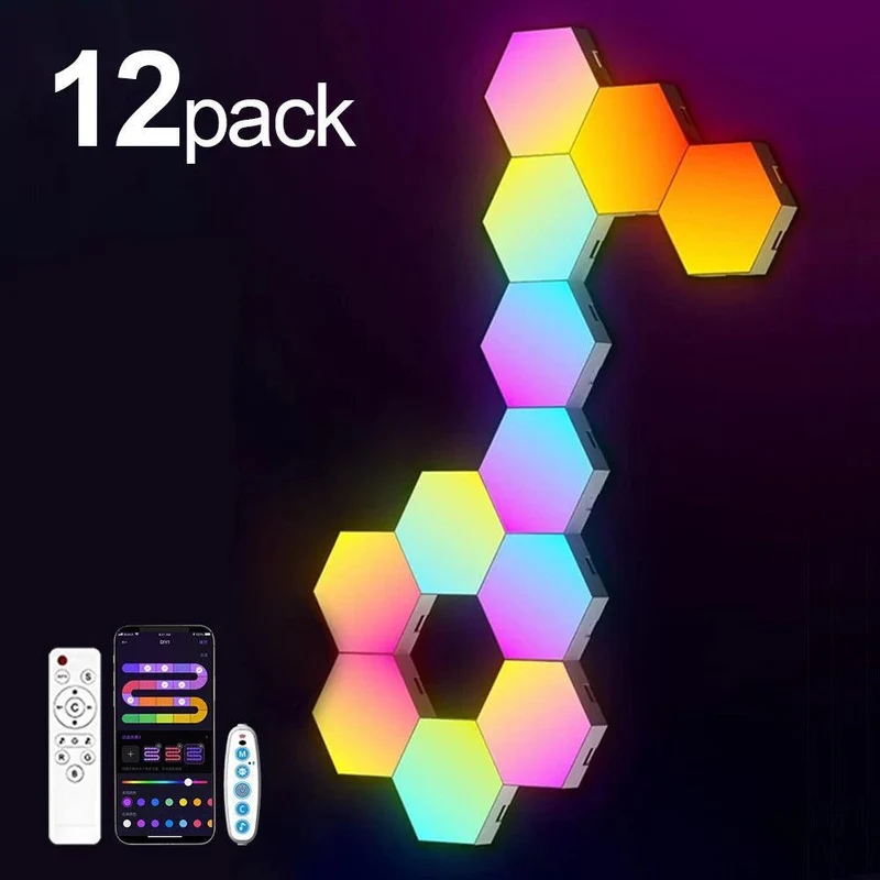 Hexagon RGB Smart Wall Lights - App Control, Music Sync, DIY Modular Panels