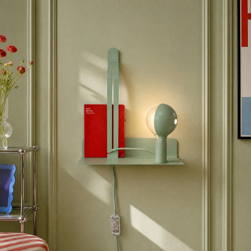 Applique murale avec étagère et Ampoule LED G125 peinte - Murio Talia - Vert