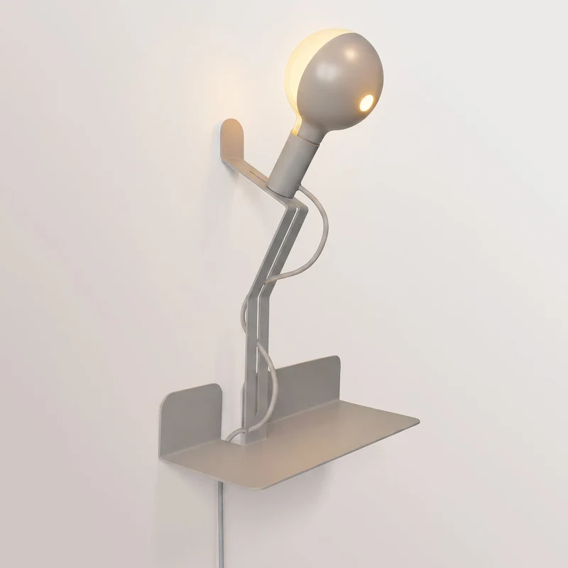 Applique murale avec étagère et ampoule LED G125 peinte - Murio Talia - Gris