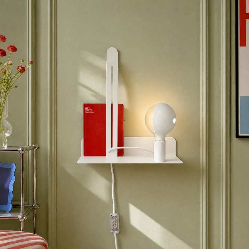 Applique murale avec étagère et ampoule LED G125 peinte - Murio Talia - Blanc