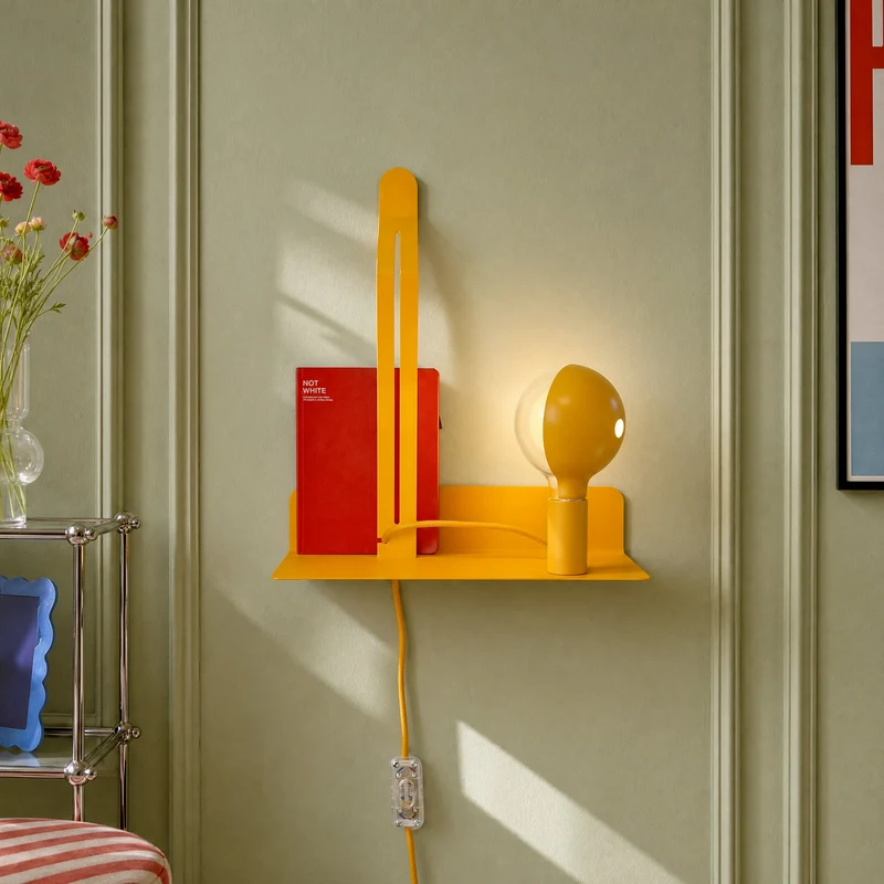 Applique murale avec étagère et Ampoule LED G125 peinte - Murio Talia - Jaune