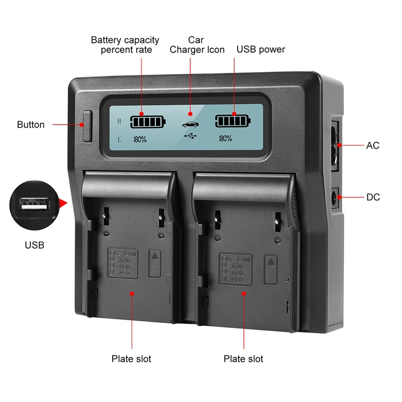GVM BP-A60 Dual Charger with Battery for Canon C300 Mark II, C200 & C200B (6800mAh)