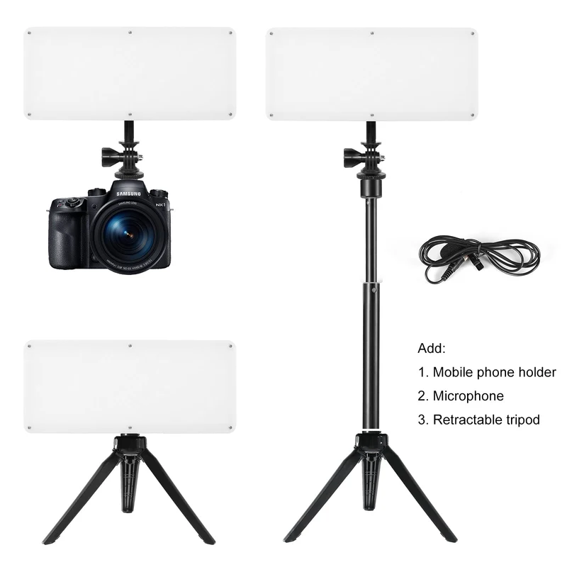 GVM-S20WB2L Dual-Light Set - Bi-Color Temperature On-Camera Lights - Adapter (9V/3A) 2m Cable Length - Desktop Stand