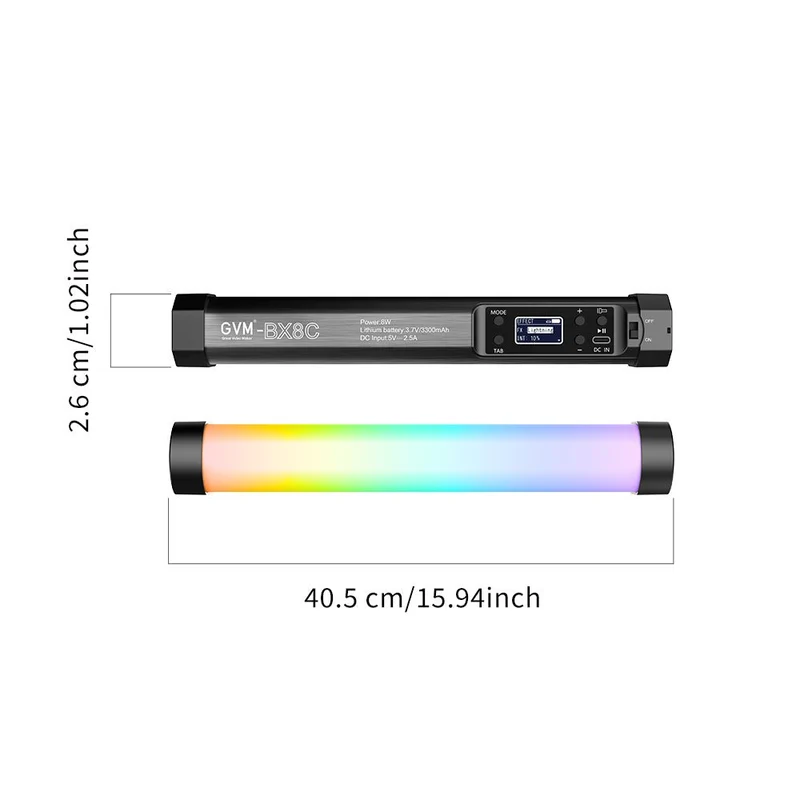 GVM BX8C 2-IN-1 RGB LED Tube Light (15.9")