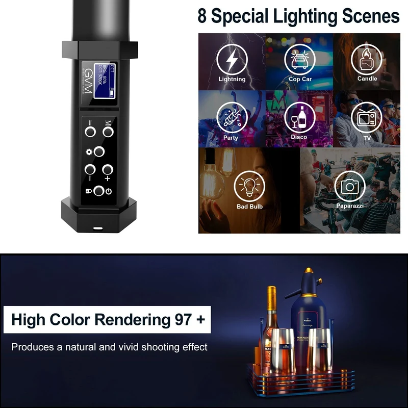 GVM-BD-100D Upgraded RGB & Bi-Color Handheld light (3 ft)
