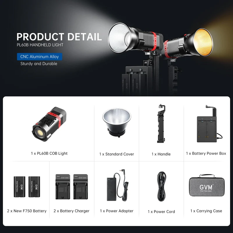 GVM-PL60B Waterproof External Model 60W Flashlight Light (Bi-Color Temperature)