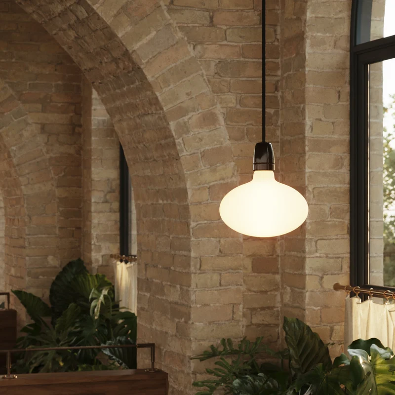 Suspension avec finition en porcelaine avec ampoules LED Ellipse effet porcelaine - Noir