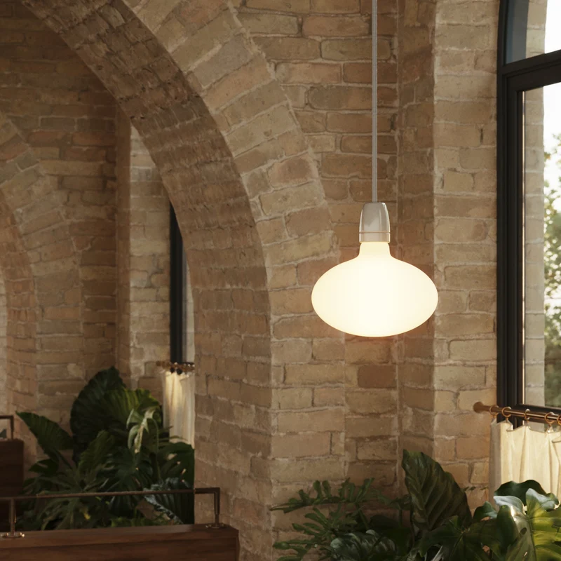 Suspension avec finition en porcelaine avec ampoules LED Ellipse effet porcelaine - Blanc