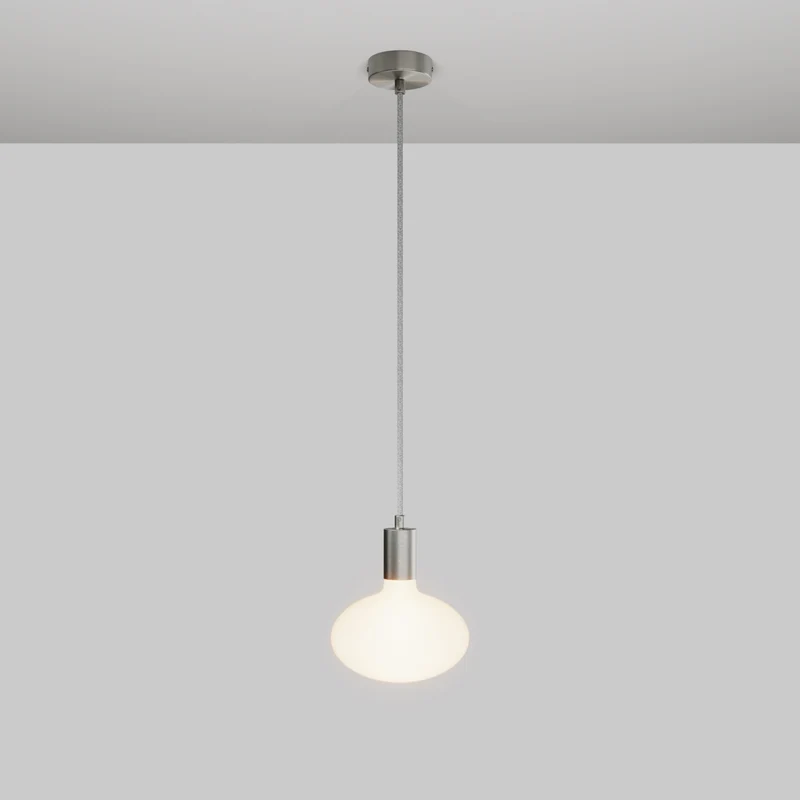 Suspension avec ampoule LED Ellipse effet porcelaine - Titane satiné