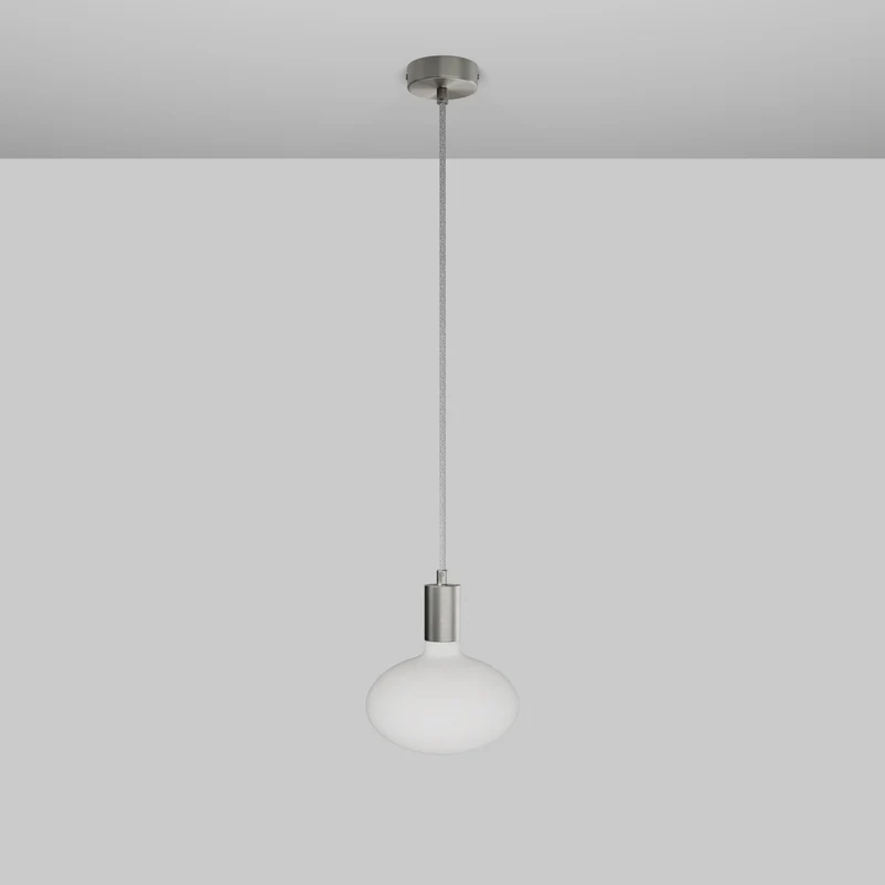 Suspension avec ampoule LED Ellipse effet porcelaine - Titane satiné