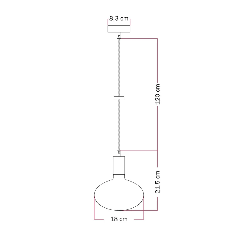 Suspension avec ampoule LED Ellipse effet porcelaine - Titane satiné