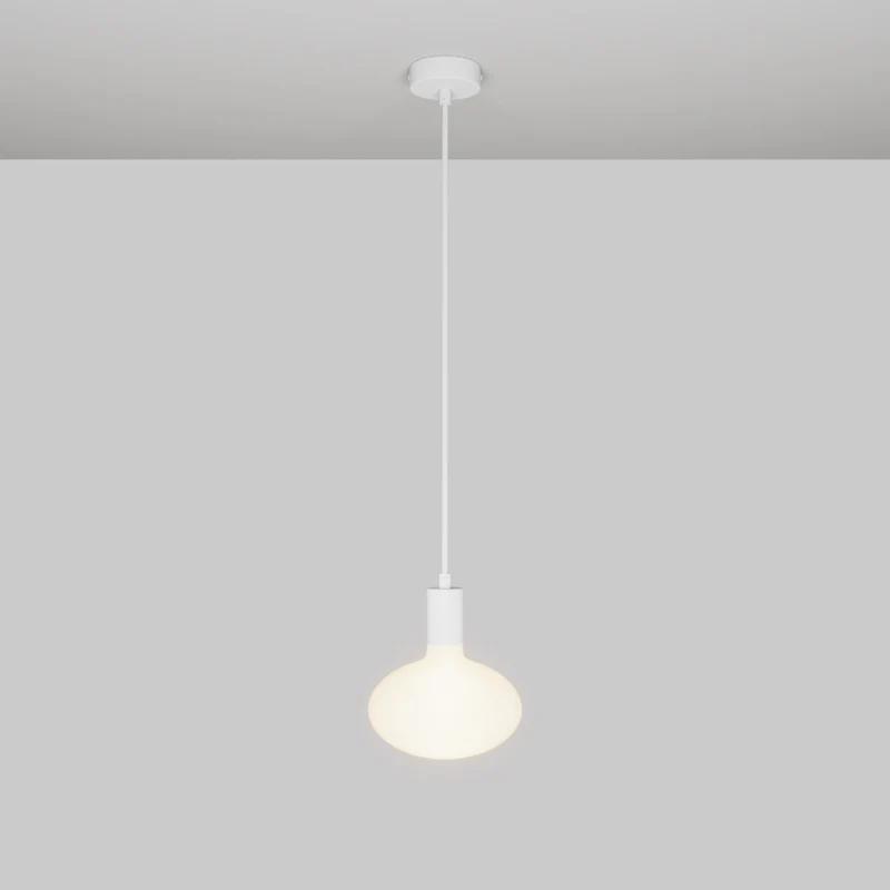 Suspension avec ampoule LED Ellipse effet porcelaine - Blanc mat