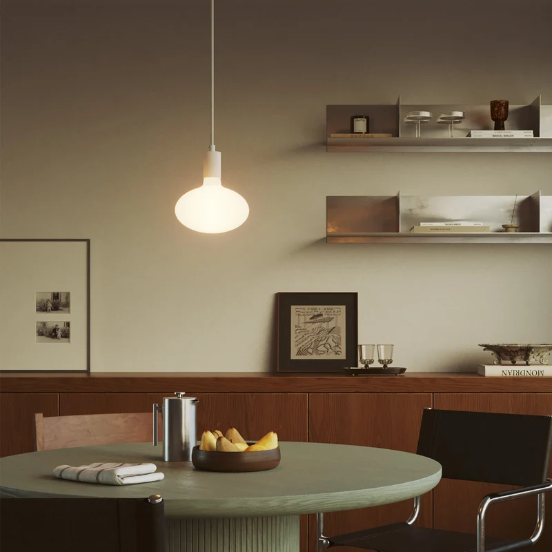 Suspension avec ampoule LED Ellipse effet porcelaine - Blanc mat