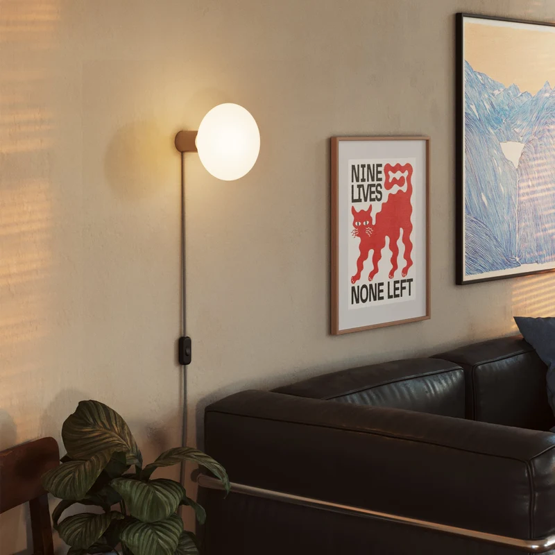 Lampe avec Fiche avec finition métallique et Ampoule LED Ellipse effet porcelaine - Titane satiné