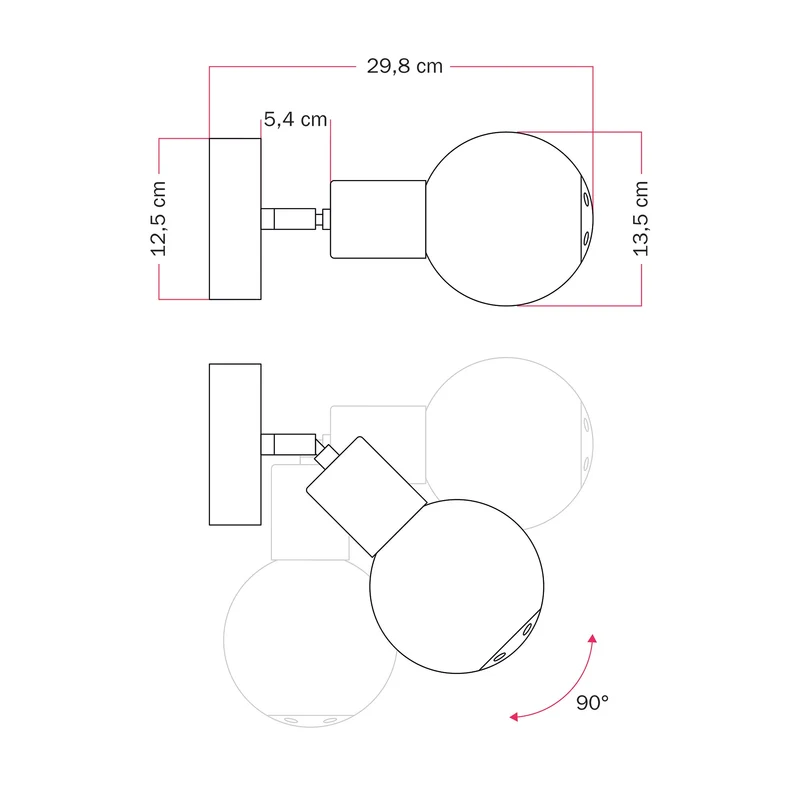 Applique d’extérieur Modulair IP65 avec articulation réglable et Abat-jour sphérique incassable Unbreak-a-Ball - Noir