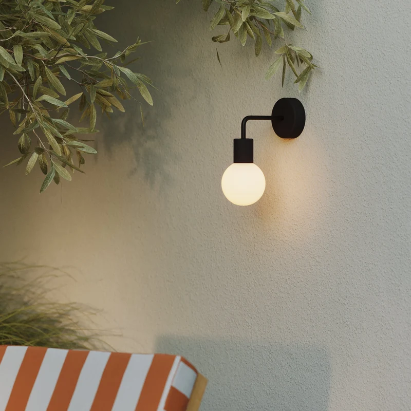 Applique d’extérieur Modulair IP65 avec extension en L et Abat-jour sphérique incassable Unbreak-a-Ball - Noir