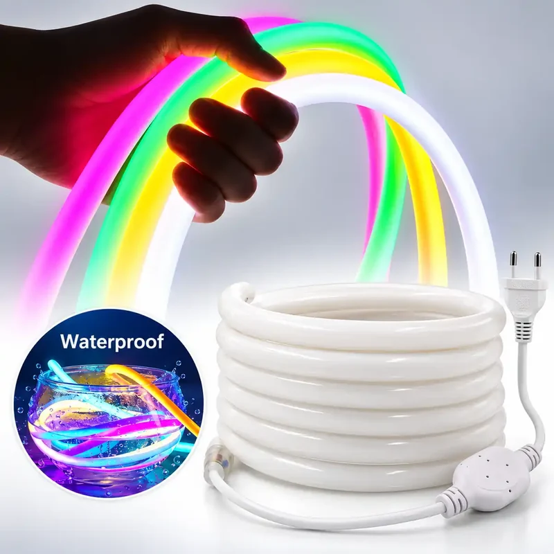 220V 360° Round Neon LED Strip Light - IP67 Waterproof, SMD 2835
