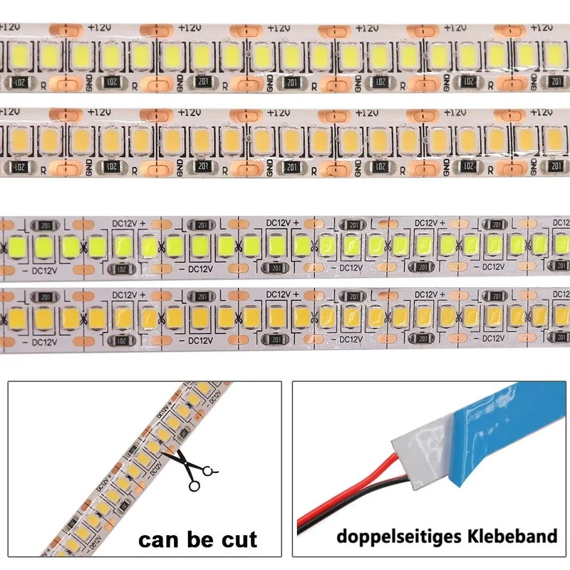 SMD 2025/2835 12V LED Strip Lights - IP65/IP67 Waterproof, 120–480 LEDs/m