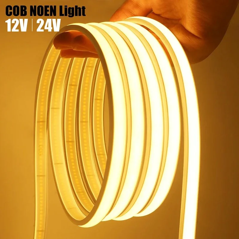 12V IP68 COB Neon LED Strip Light - DC Plug or 2-Pin Wire, Flexible, Cuttable