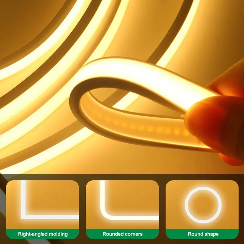 12V IP68 COB Neon LED Strip Light - DC Plug or 2-Pin Wire, Flexible, Cuttable