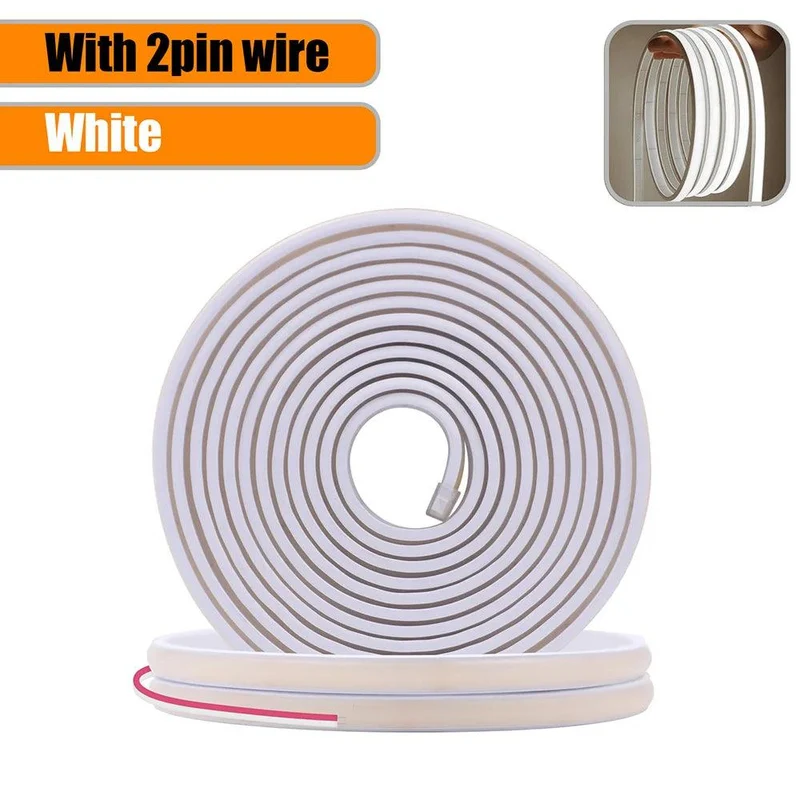 12V IP68 COB Neon LED Strip Light - DC Plug or 2-Pin Wire, Flexible, Cuttable