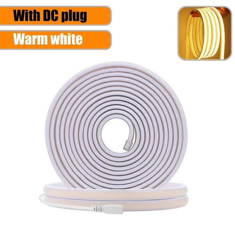 12V IP68 COB Neon LED Strip Light - DC Plug or 2-Pin Wire, Flexible, Cuttable