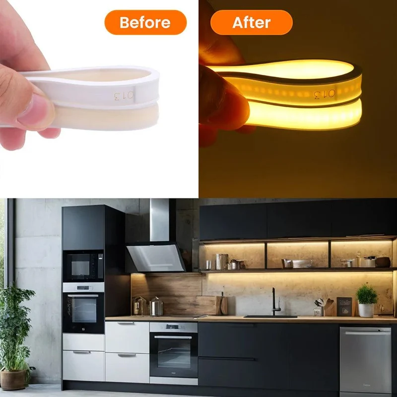 12V IP68 COB Neon LED Strip Light - DC Plug or 2-Pin Wire, Flexible, Cuttable