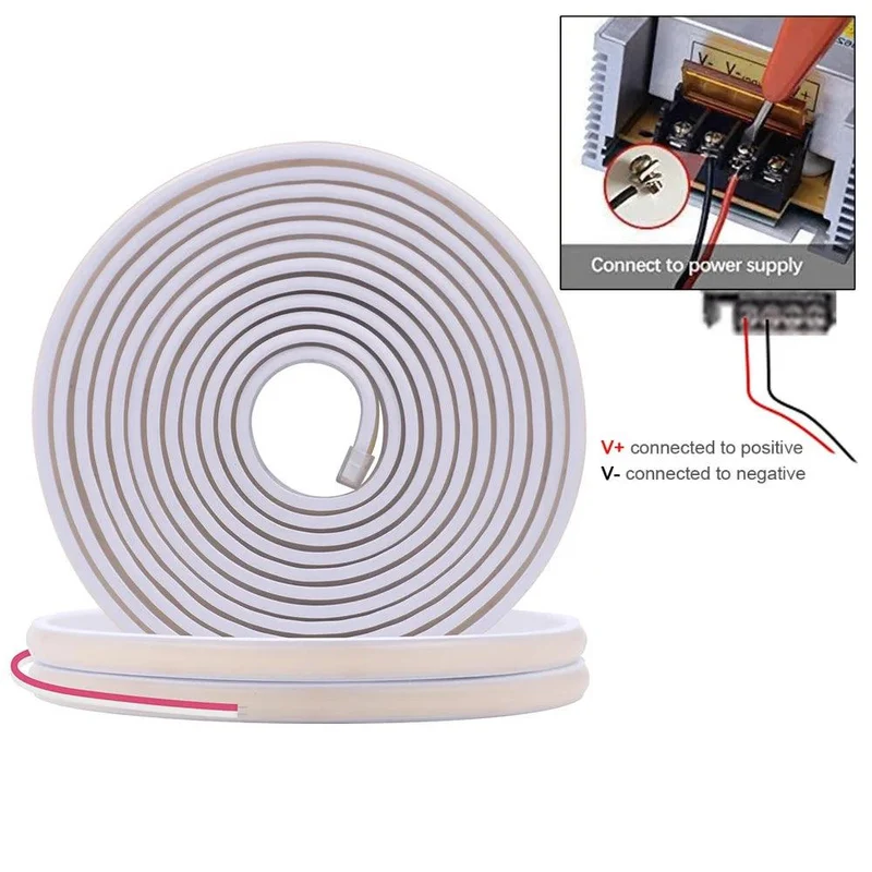 12V IP68 COB Neon LED Strip Light - DC Plug or 2-Pin Wire, Flexible, Cuttable