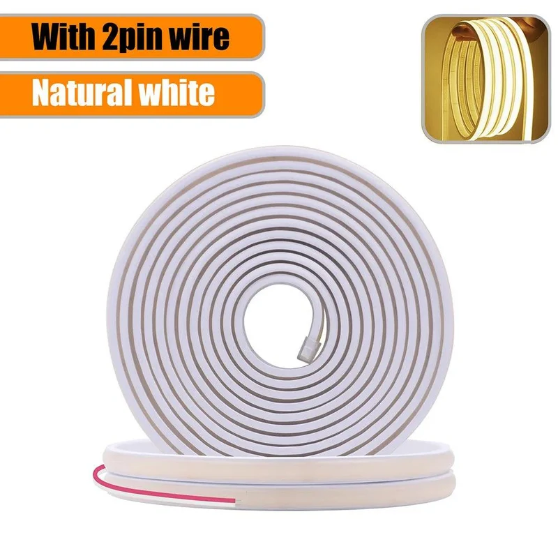 24V IP68 COB Neon LED Strip Light - DC Plug or 2-Pin Wire, Flexible, Cuttable