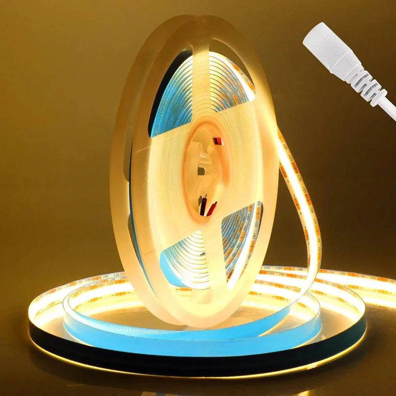 12V High Density COB LED Strip Light - DC Plug or 2-Pin Wire, 320–528 LEDs/m, Dimmable
