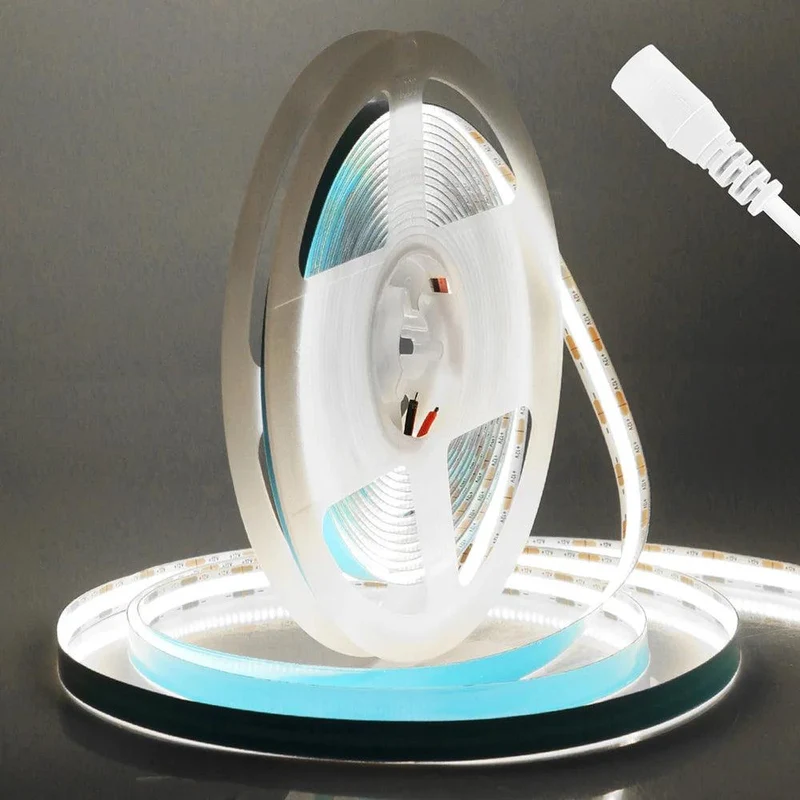 12V High Density COB LED Strip Light - DC Plug or 2-Pin Wire, 320–528 LEDs/m, Dimmable