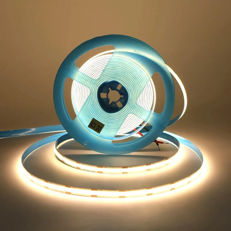 12V High Density COB LED Strip Light - DC Plug or 2-Pin Wire, 320–528 LEDs/m, Dimmable
